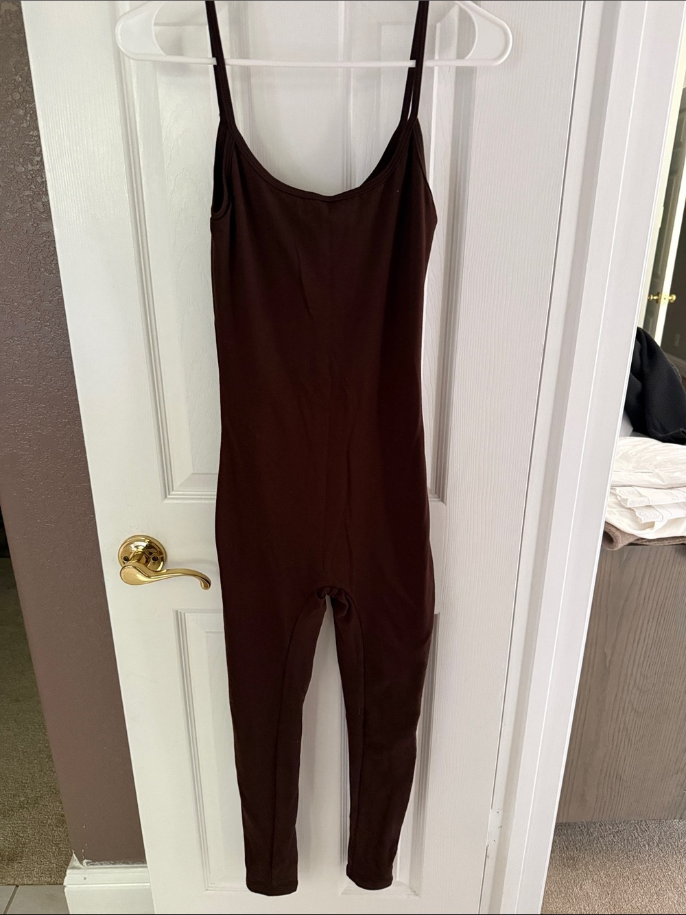 Sleek Chocolate Brown Spaghetti-Strap Jumpsuit